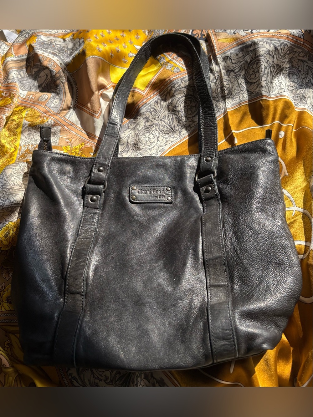Gianni Conti Black Leather Tote Bag Vera Pelli genuine leather